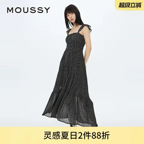 MOUSSY 夏季海边度假风方领格纹木耳吊带连衣裙028HSS30-2011图片