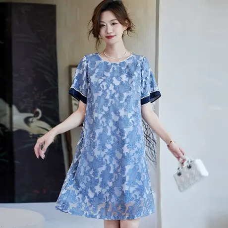 宝诗黎【新品价338元】钉珠提花拼接连衣裙Y0676商品大图