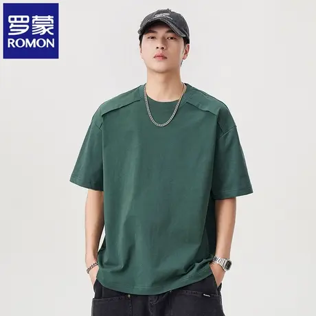 罗蒙2025夏季新款重磅纯棉短袖t恤男士圆领纯色百搭休闲上衣潮N1Z商品大图