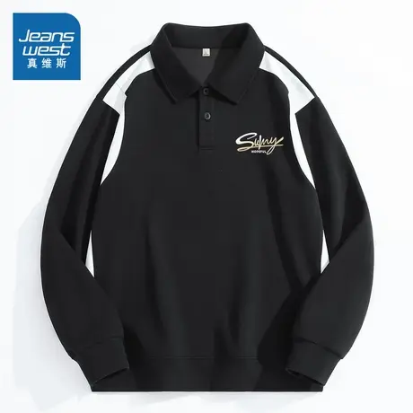 JR真维斯男装 2025秋季新款男款简约印花飞乐空气层撞色翻领卫衣图片