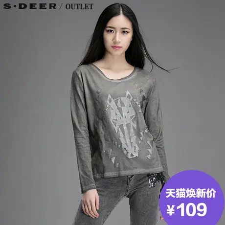 【清仓】sdeer圣迪奥复古做旧光感T恤S15180234图片
