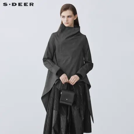 sdeer圣迪奥女装春秋装立领不规则肌理宽松长袖外套女S21382207图片