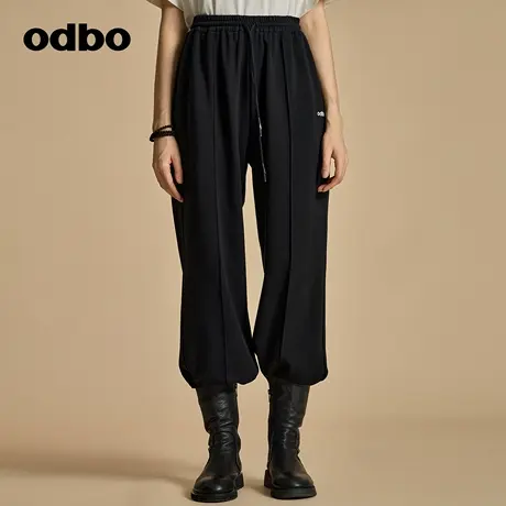 odbo/欧迪比欧原创设计黑色休闲裤女秋冬新款百搭运动束脚裤商品大图