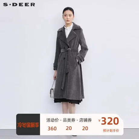 sdeer圣迪奥女装时尚翻领收腰灯芯绒长款大衣S223Z1861图片