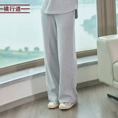 华夫格弹力松紧休闲直筒裤纯色秋裤纯色显瘦长裤2025春季新款女商品大图