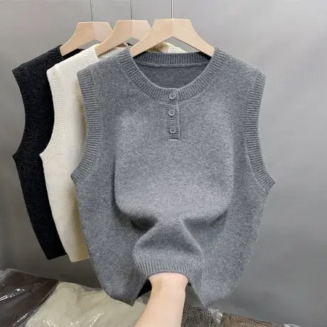 2025年春装新款韩系减龄针织马甲叠穿背心无袖圆领马夹坎肩上衣女商品大图