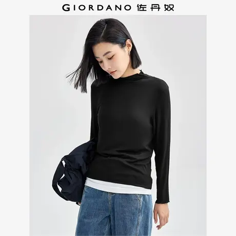 佐丹奴T恤女装木耳边小高领莫代尔针织长袖T恤 13324901商品大图