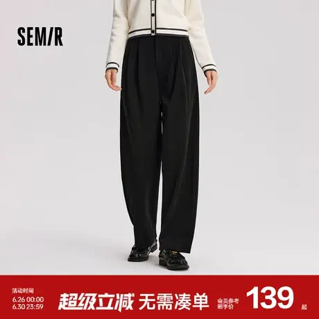 森马休闲裤女纯色肌理阔腿裤慵懒松弛感2024新款冬雪尼尔长裤时尚图片