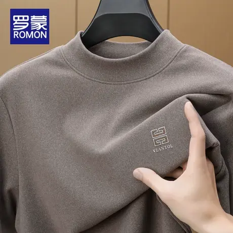 罗蒙双面德绒长袖t恤男士秋冬季内搭保暖上衣半高领打底衫卫衣潮图片