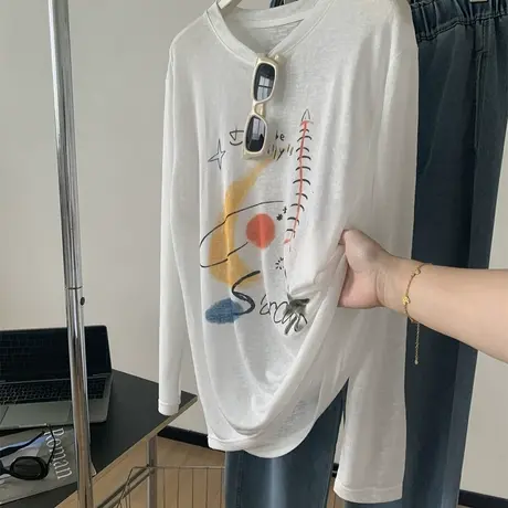 轻盈微透莱赛尔天丝防晒罩衫女减龄韩系印花长袖空调衫2025夏季商品大图