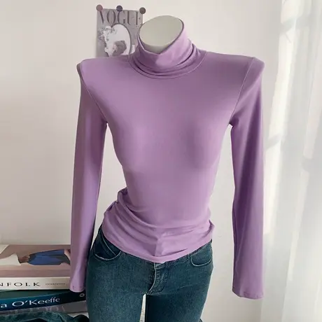 秋冬温柔堆堆高领打底衫内搭修身显瘦高级感纯色长袖t恤女上衣图片