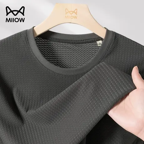 猫人树叶纹网眼速干T恤男夏季薄款冰丝半袖弹力圆领上衣透气排汗图片