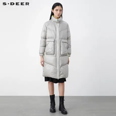 sdeer圣迪奥2021冬装新款个性高领口袋抽绳中长款羽绒服S21462445商品大图