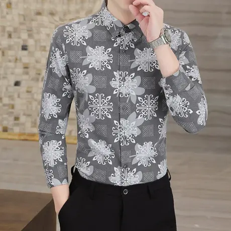 2024潮牌内搭花衬衣服春秋款高级感衬衫男士长袖修身韩版痞帅上衣商品大图