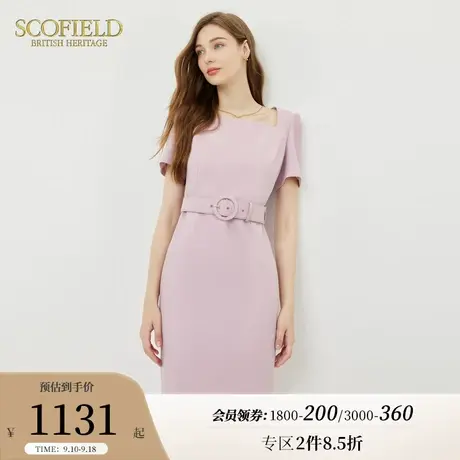 Scofield法式方领复古优雅泡泡袖粉色多巴胺连衣裙女2023夏季新款商品大图