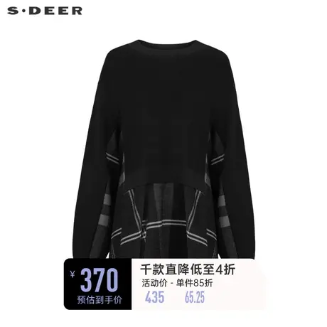 sdeer圣迪奥女装罗纹圆领格纹拼接宽松针织衫S234Z3556🎾商品大图