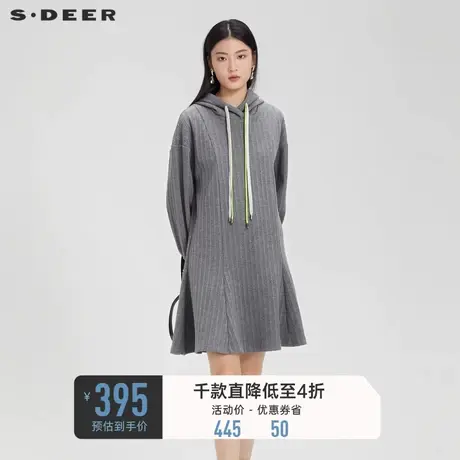 sdeer圣迪奥女装学院风抽绳连帽针织灰色卫衣连衣裙秋冬S224Z1289商品大图