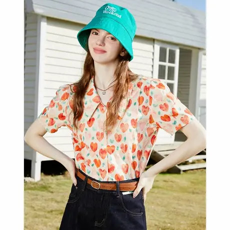 a02【100%棉】碎花法式甜美泡泡袖上衣夏季女式衬衫商品大图