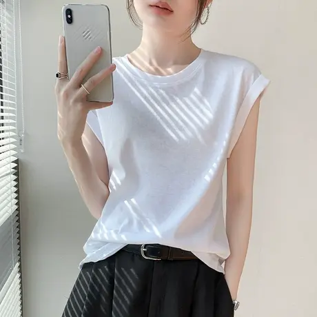 圆领坎肩短袖T恤女2025春季新款宽松休闲显瘦纯色百搭薄款打底衫图片