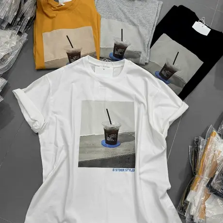 韩国东大门2025夏季新款宽松百搭时尚美式咖啡杯印花短袖T恤女潮商品大图