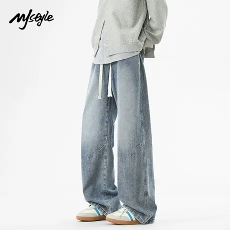 MJ STYLE复古美式牛仔裤男士夏季薄2025新款工装休闲直筒阔腿裤子图片