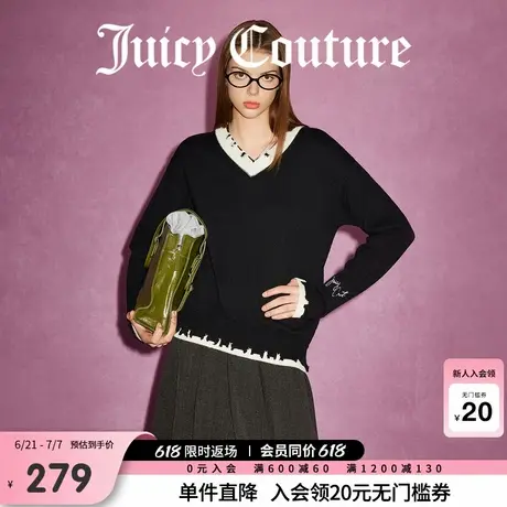 Juicy Couture橘滋春夏新款自塑独白学院风撞色刺绣V领毛衣女商品大图