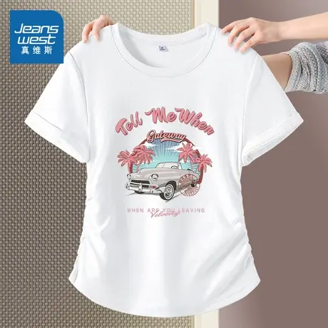 JR真维斯抽褶正肩紧身短t恤女2025年新款潮流韩版修身显瘦半袖商品大图