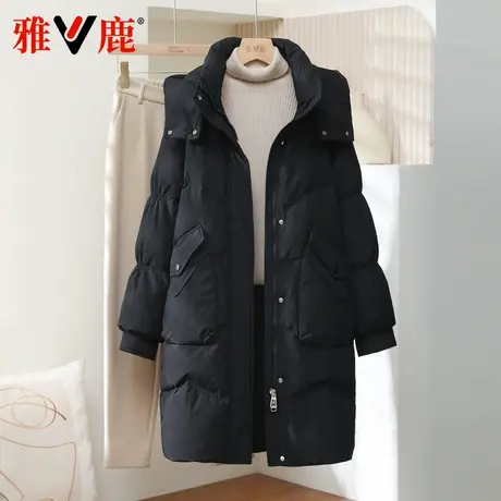 雅鹿正品2024年新款羽绒服女中长帽可拆简约洋气加厚宽松显瘦外套商品大图