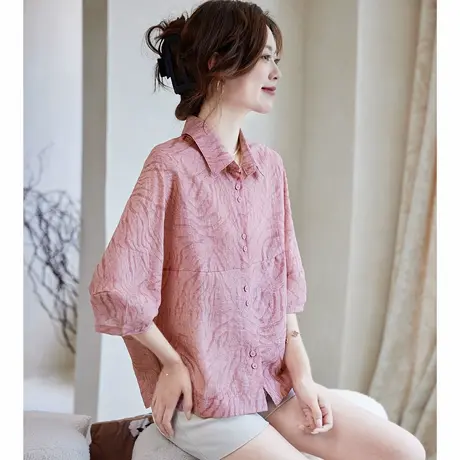 宝诗黎【新品价158元】蝙蝠袖宽松提花衬衫HHI2140商品大图