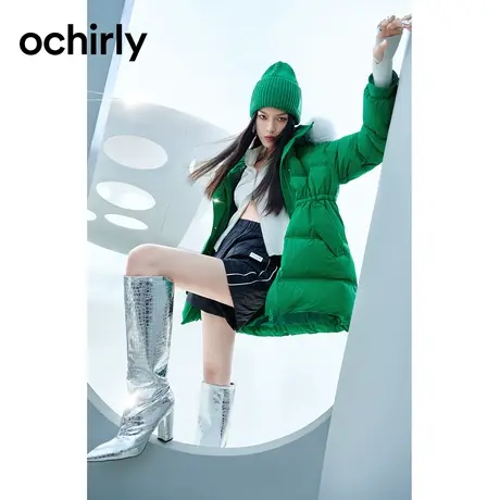 ochirly欧时力 可拆狐狸毛领羽绒服女新款秋冬茧型中长款外套商品大图