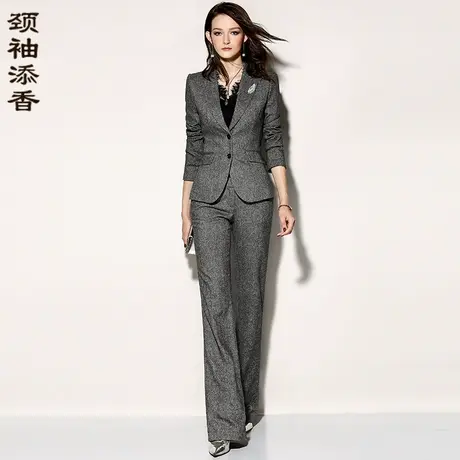颈袖添香2024羊毛西装裤套装女修身时尚洋气质灰色ol两件套商务女商品大图