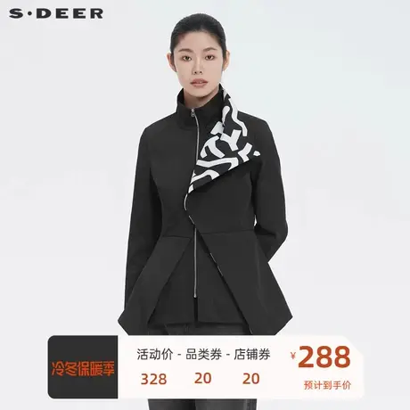 sdeer圣迪奥女装个性立领撞色胶印不规则风衣S21381706图片
