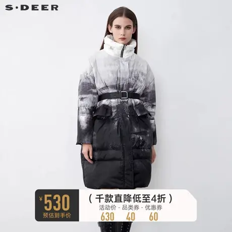 sdeer圣迪奥冬装高领撞色印花收腰长款羽绒服女S21482433图片