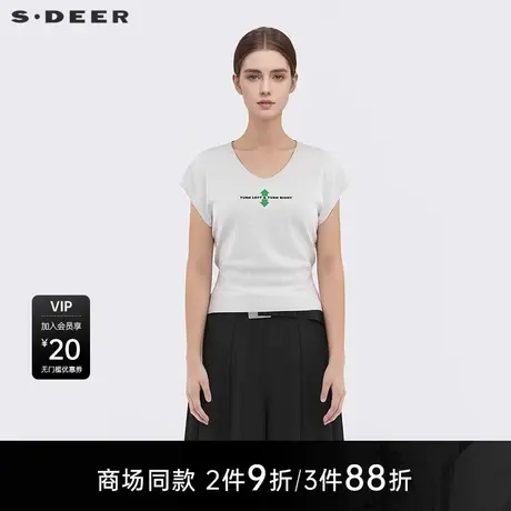 【商场同款】sdeer圣迪奥女时尚圆领字母印花修身针织衫S25283502图片