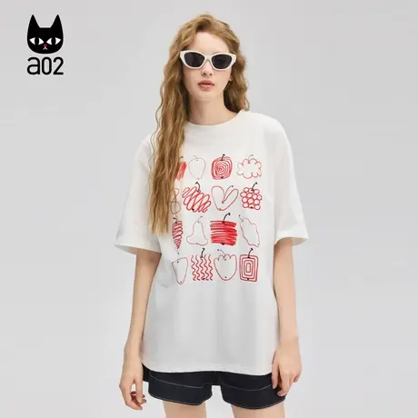 a02甜美风纯棉上衣宽松圆领短袖T恤女2025新款夏季绣花设计感上衣图片