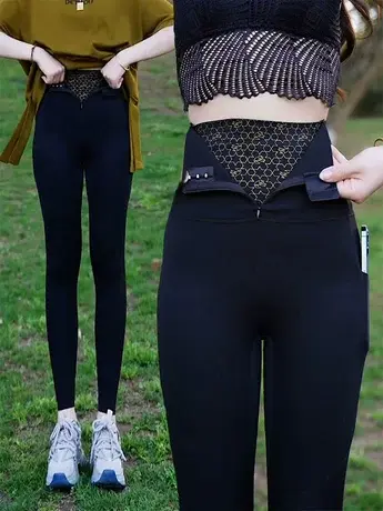 2025春夏季新款显瘦女士修身高腰弹力拉链打底裤芭比裤收腹瑜伽裤商品大图