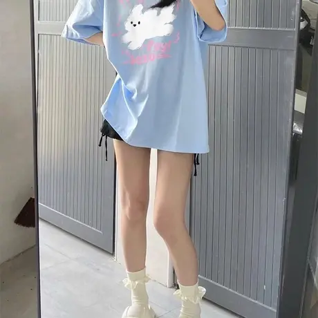 纯棉短袖t恤女2025夏季新款正肩设计感小众美式高街宽松半袖体恤商品大图