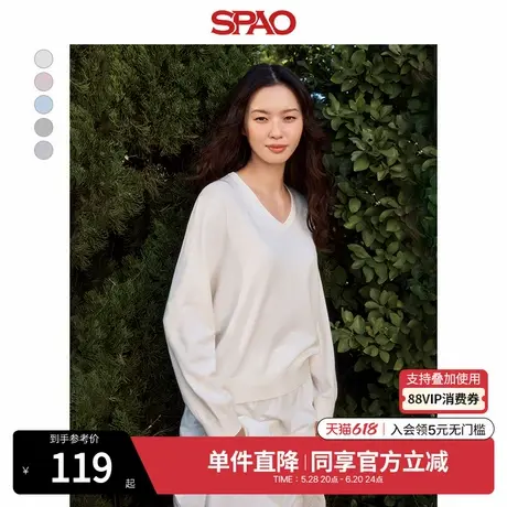 SPAO韩国同款2025年春季新品女士舒适毛衣V领休闲简约淡人毛衣商品大图