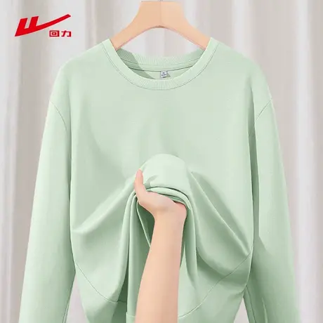 ZH回力绿色女圆筒长袖t恤2025年新款百搭休闲宽松舒适修身上衣女商品大图