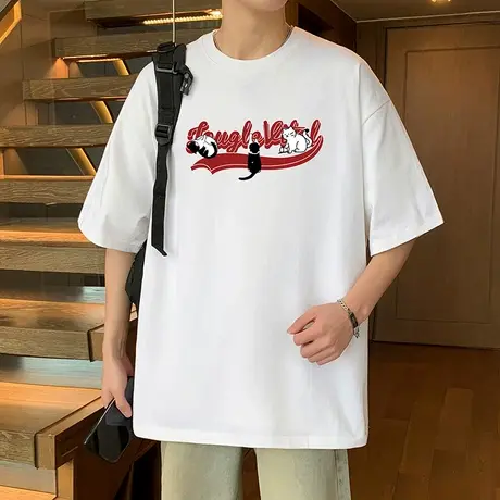 短袖T恤男夏季2025新款宽松休闲上衣潮牌美式圆领体恤ins纯棉半袖商品大图