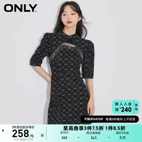 ONLY奥莱春夏气质新中式国潮满印短款牛仔连衣裙女图片