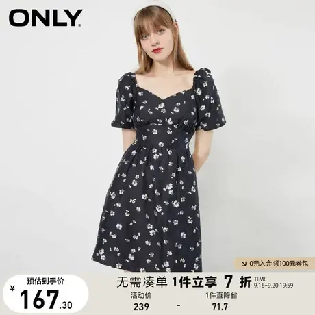 ONLY奥莱夏季设计感泡泡袖蝴蝶结露背碎花连衣裙女图片