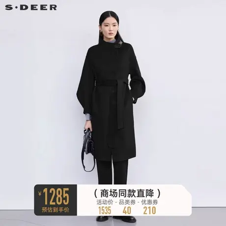 sdeer圣迪奥冬装女装立领收腰泡泡袖毛呢长款大衣S224Z2531🕥商品大图