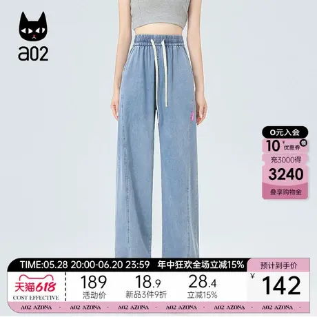a02通勤减龄宽松天丝高腰直筒浅色牛仔裤女2025新款夏季显瘦裤子图片