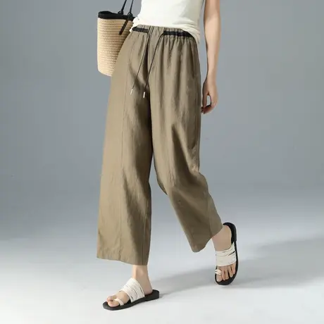 高腰亚麻裤子女夏季薄款2025新款小个子九分裤休闲宽松直筒阔腿裤商品大图
