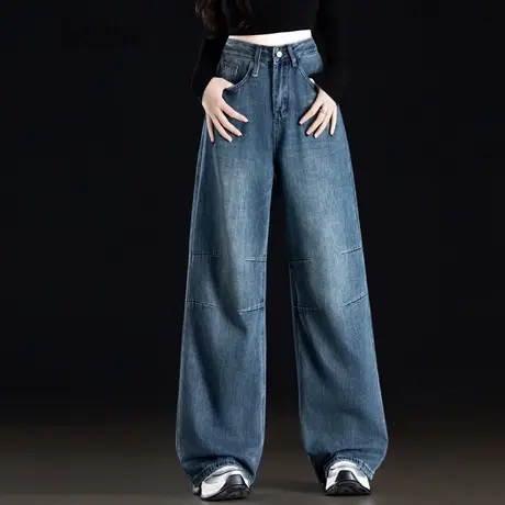复古怀旧蓝阔腿牛仔裤女2025新款春秋宽腿裤高腰显瘦直筒裤拖地裤商品大图