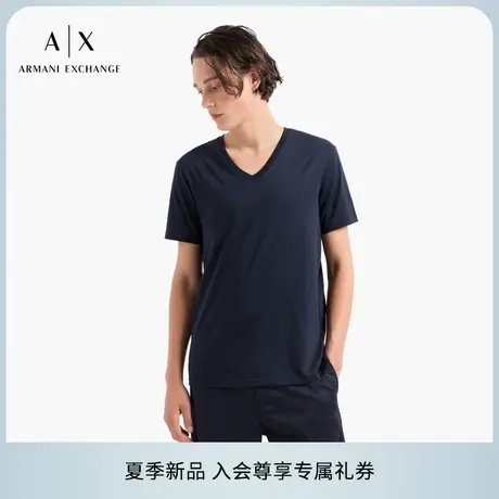 ARMANI EXCHANGE/阿玛尼男女情侣款经典纯色匹马棉修身V领短袖T恤图片
