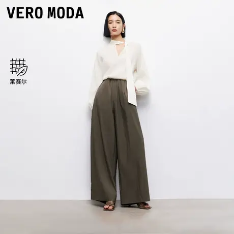 Vero Moda休闲裤2025秋季新款含莱赛尔褶皱松紧腰阔腿裤3253PL004商品大图
