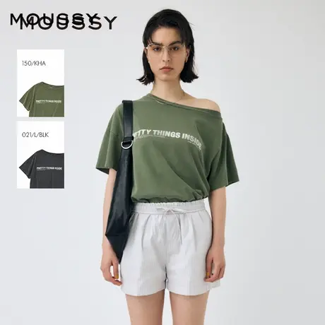 MOUSSY2025夏季新品休闲通勤风字母斜肩宽松短袖T恤010IS290-9331图片