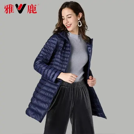 雅鹿反季特价轻薄羽绒服女中长款中老年大码妈妈连帽保暖休闲外套商品大图